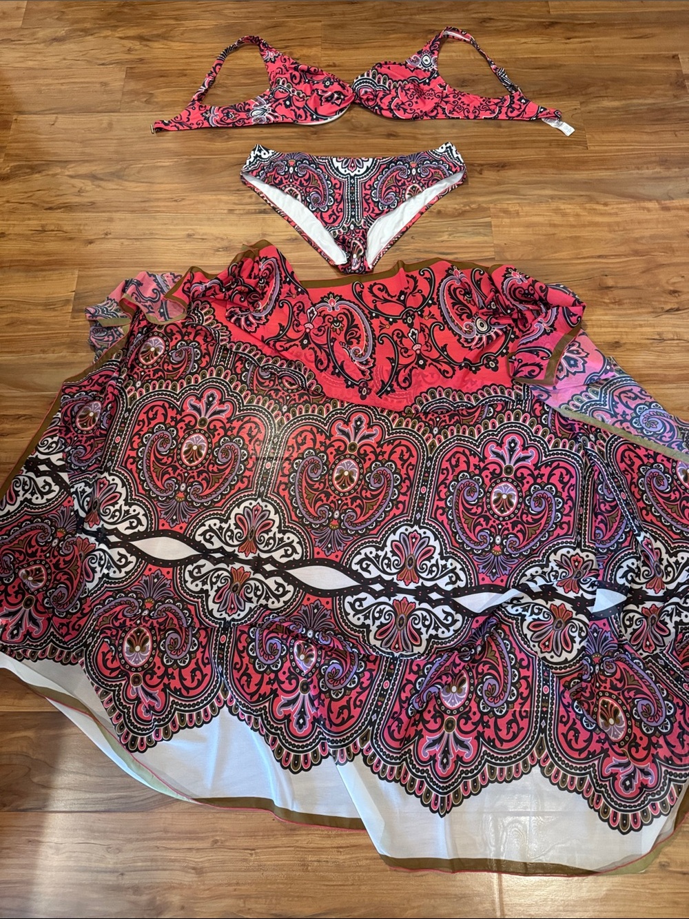 Paisley Pink Bikini Set with Matching Cover-Up